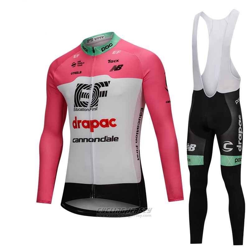 2018 Cycling Jersey Cannondale Drapac White and Pink Long Sleeve and Bib Tight